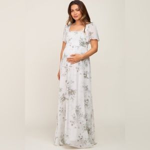 Pinkblush floral pale green smocked top chiffon maxi dress nwot